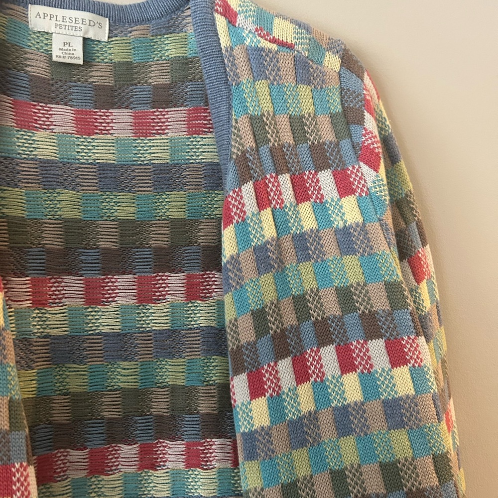 Appleseed's Multicolor Check Knit Cardigan - Blue, Red, Yellow, Green, Gray - Picture 3 of 5
